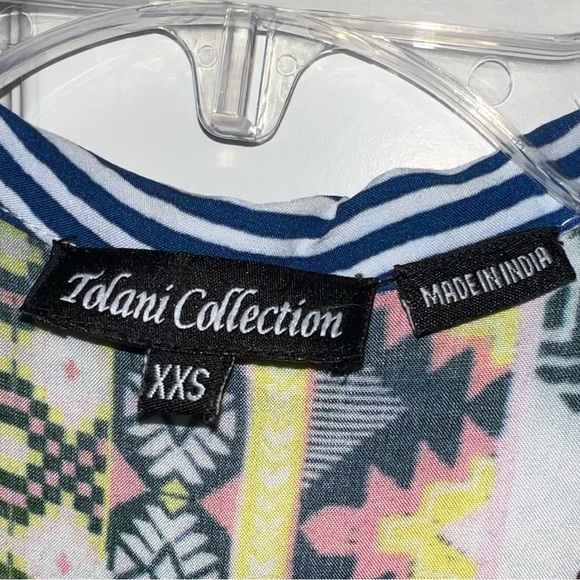 Tolani Collection Blouse Short Sleeve Button Down Paisley Blue White Stripe XXS - Picture 3 of 14